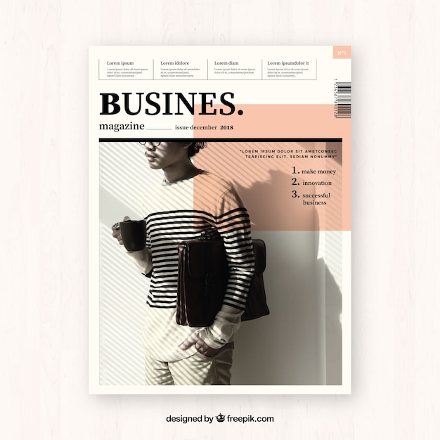 Free Vector modern business magazine cover template with photo