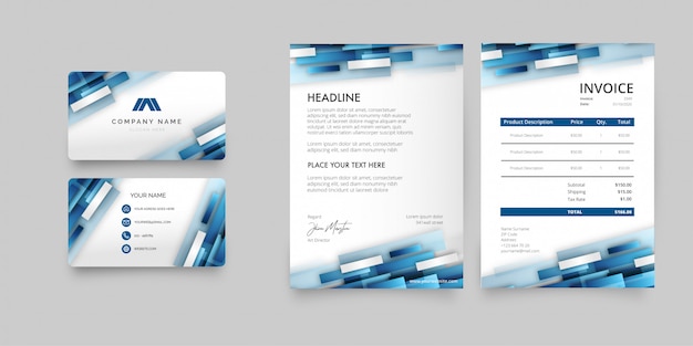 Free vector modern business stationery pack with abstract blue shapes