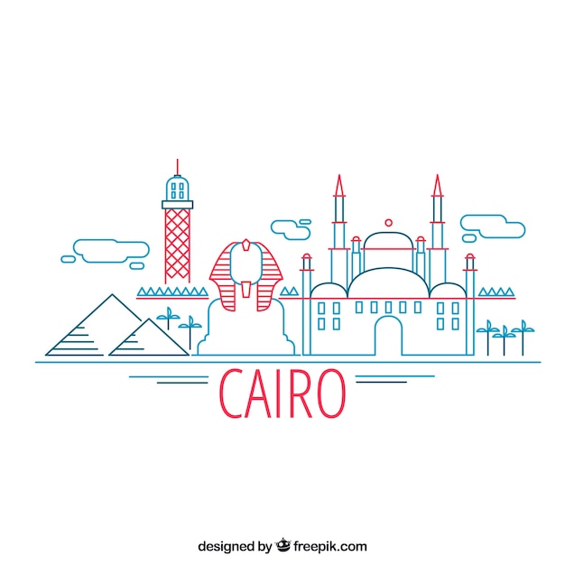 Free vector modern cairo skyline with lineal style