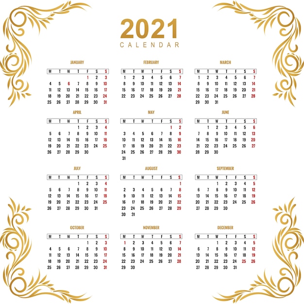 Modern calendar 2021 for ornamental floral design