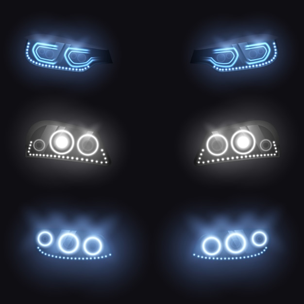 Free Vector modern car front or back headlights with xenon