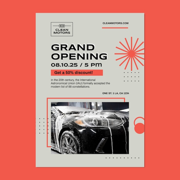 Modern car wash grand opening offer flyer