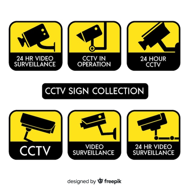 Free vector modern cctv sign collection with flat design