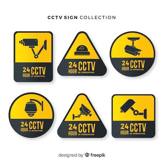 Free vector modern cctv sign collection with flat design