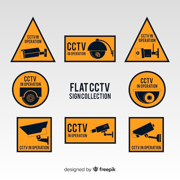 Free vector modern cctv sign collection with flat design