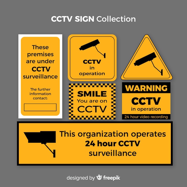 Free vector modern cctv sign collection with flat design