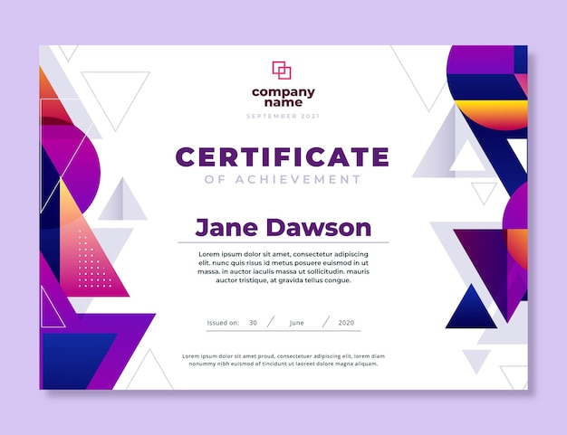 Modern certificate of achievement template