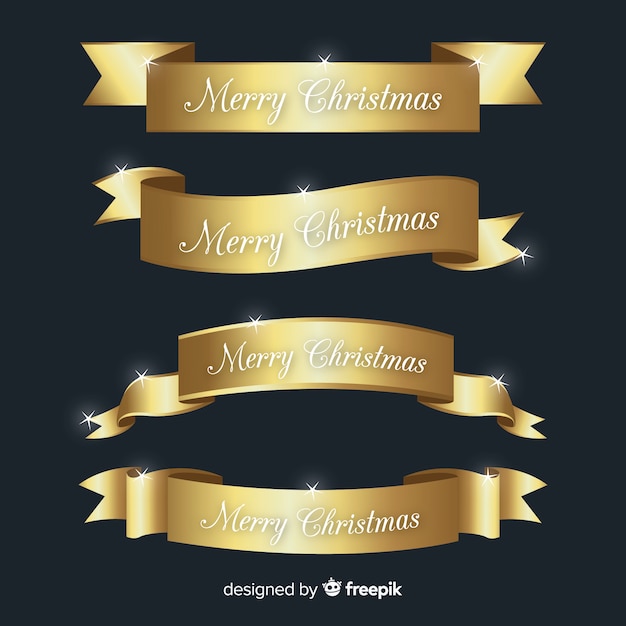 Modern christmas ribbon collection with realistic design