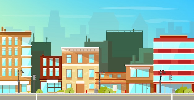 Modern city buildings flat background