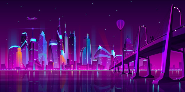 Free vector modern city cartoon vector night landscape.