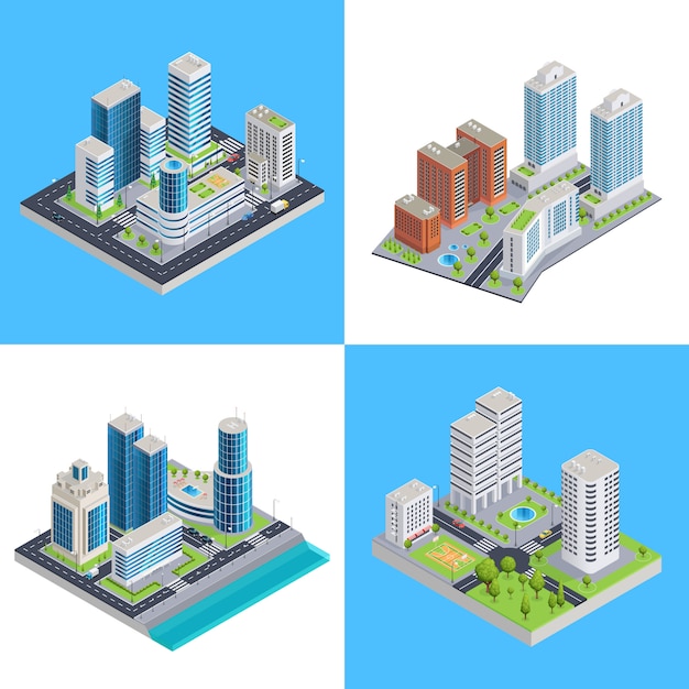 Free Vector modern city isometric compositions