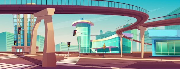 Free Vector modern city landscape with skyscrapers and bridge