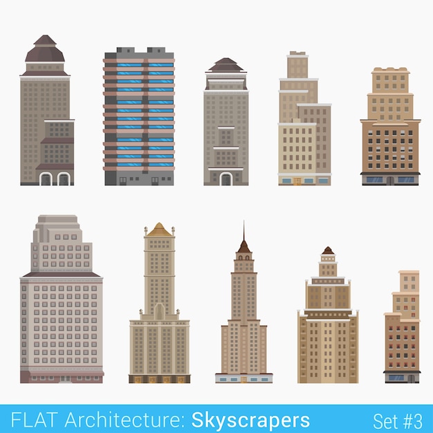 Free Vector modern classic buildings skyscrapers set city  elements stylish  architecture collection