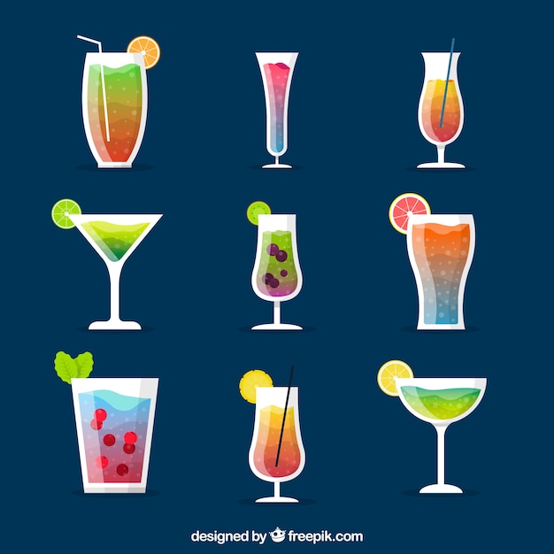 Modern cocktail collection with flat design