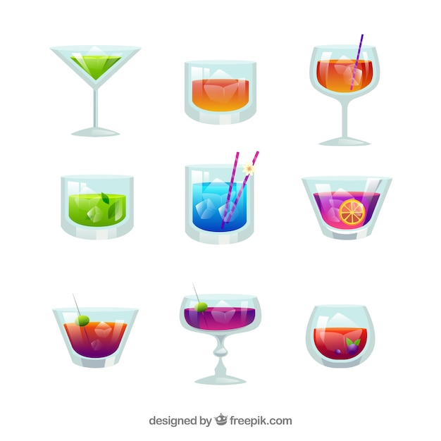 Free Vector modern cocktail collection with flat design