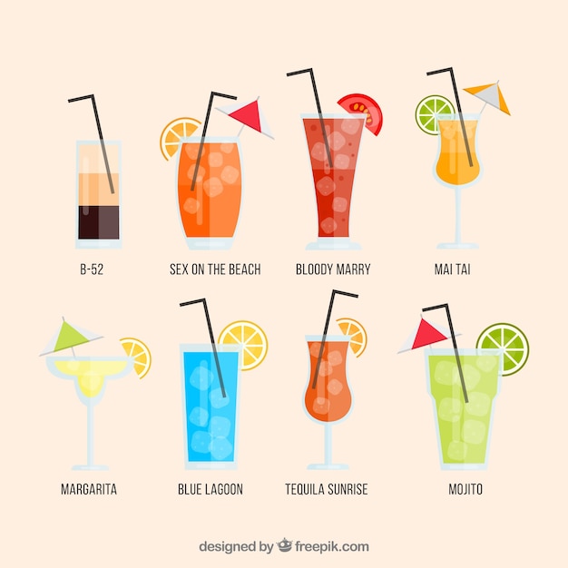 Modern cocktail collection with flat design