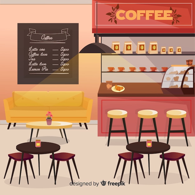 Free Vector modern coffee shop interior with flat design