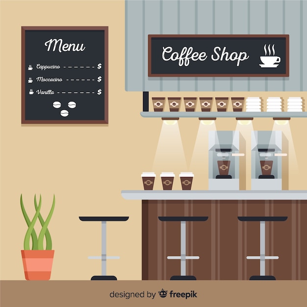 Modern coffee shop interior with flat design