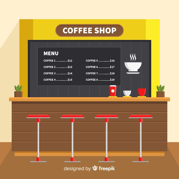 Modern coffee shop interior with flat design