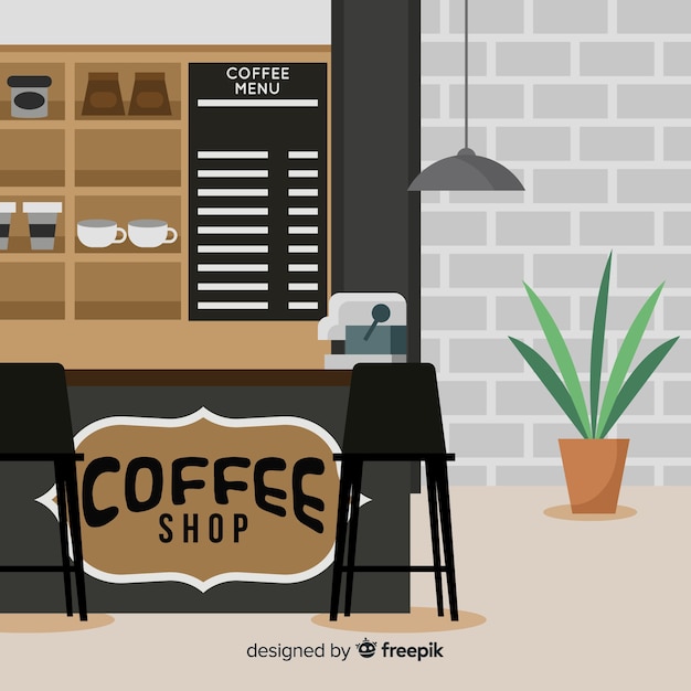 Free Vector modern coffee shop interior with flat design