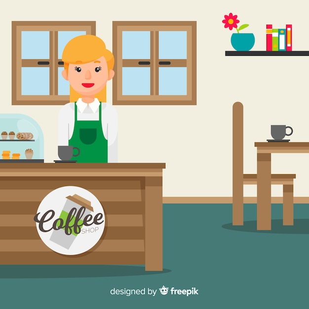 Free Vector modern coffee shop interior with flat design