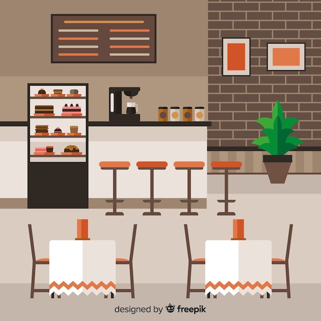 Free Vector modern coffee shop interior with flat design