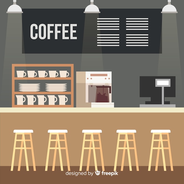 Free vector modern coffee shop interior with flat design