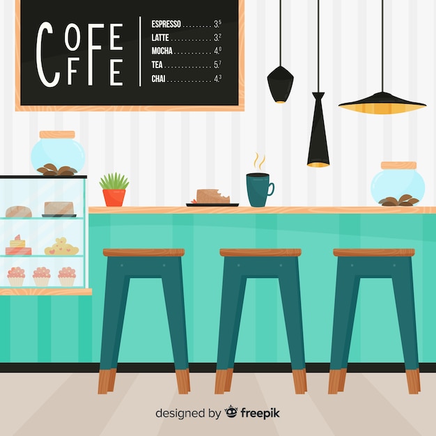 Free vector modern coffee shop interior with flat design