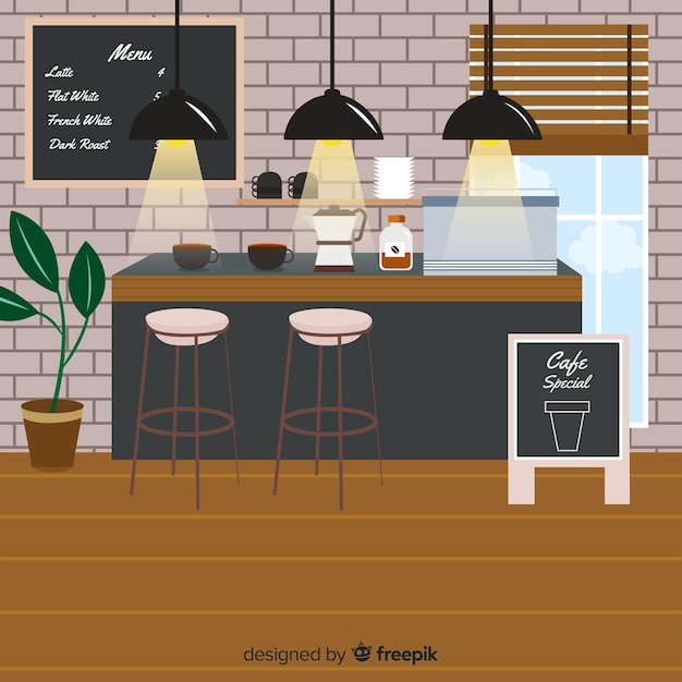 Free Vector modern coffee shop interior with flat design