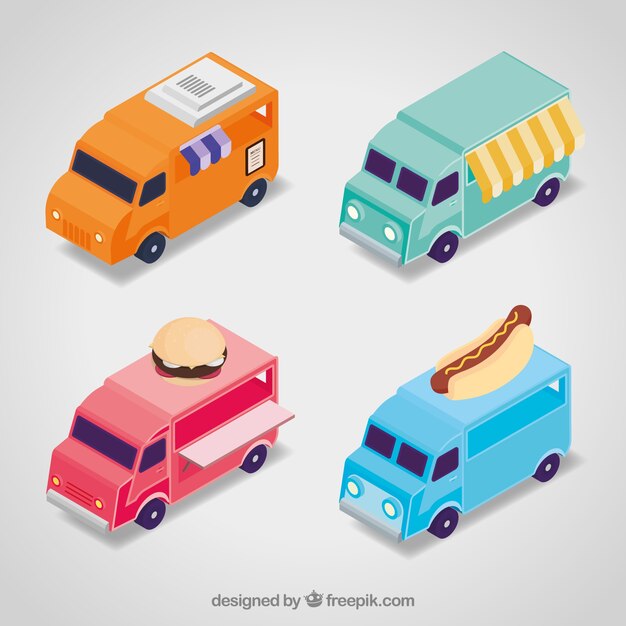 Modern collection with isometric food trucks