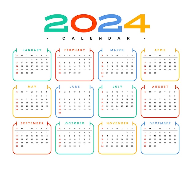 Free Vector modern and colorful 2024 new year calendar template design vector