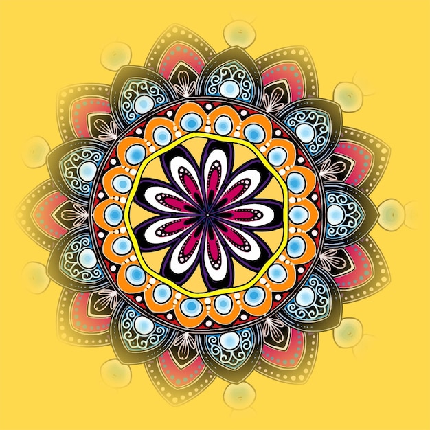 Free Vector modern colorful mandala design on yellow background