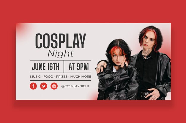 Modern cosplay night horizontal banner