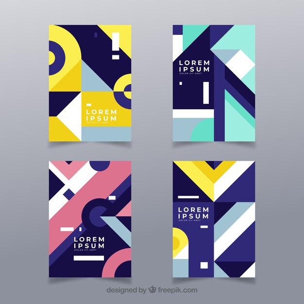 Modern cover template set with geometric design