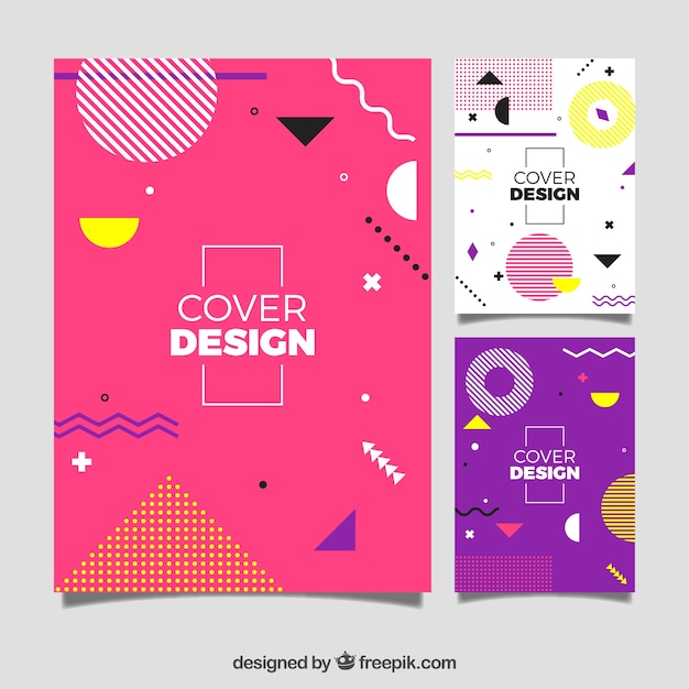 Modern cover template set with geometric design