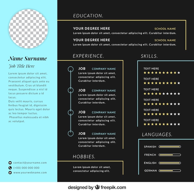 Free Vector modern cv template with elegant style