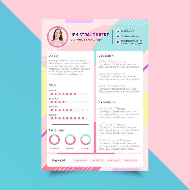 Modern cv template with photo and minimalist elements