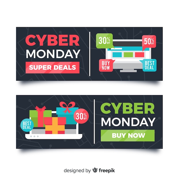 Free Vector modern cyber monday banners with flat design