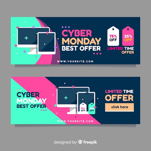 Modern cyber monday banners with flat design