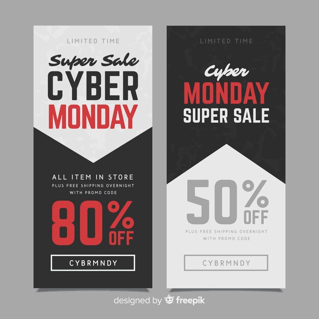 Free vector modern cyber monday banners with flat design