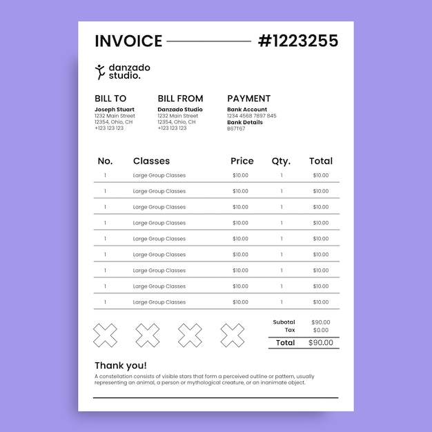 Free Vector modern dance studio invoice