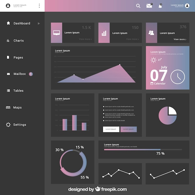 Free Vector modern dashboard admin panel with gradient style