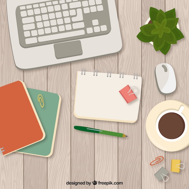 Modern desk with coffee and laptop