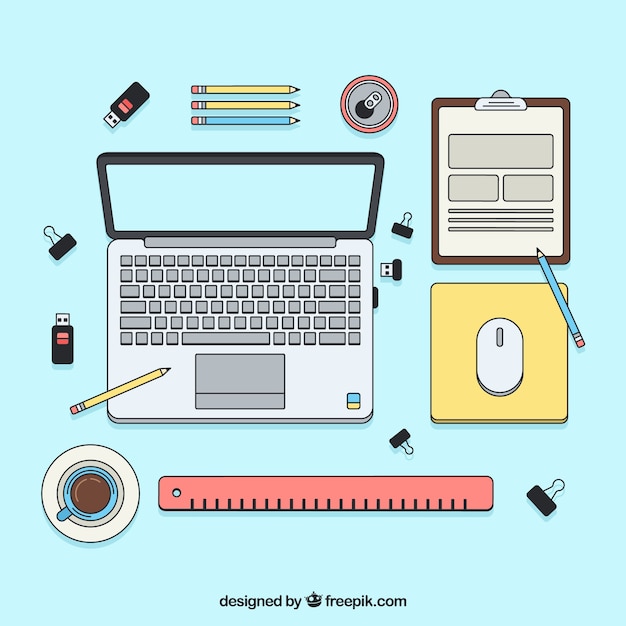 Free Vector modern desk with hand drawn style