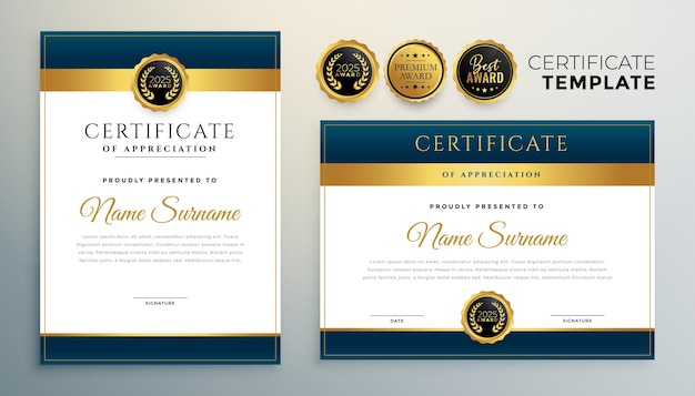 Modern diploma certificate multipurpose template in golden color