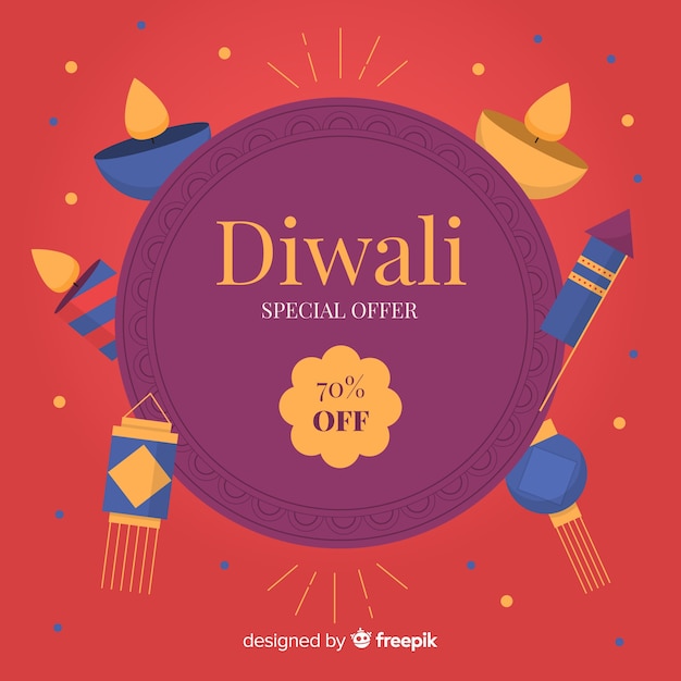 Free Vector modern diwali sale composition with flat design