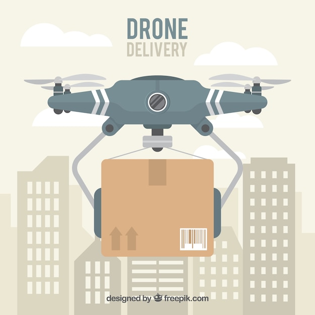 Free Vector modern drone delivering box