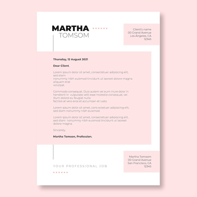 Modern duotone light pink martha letter template