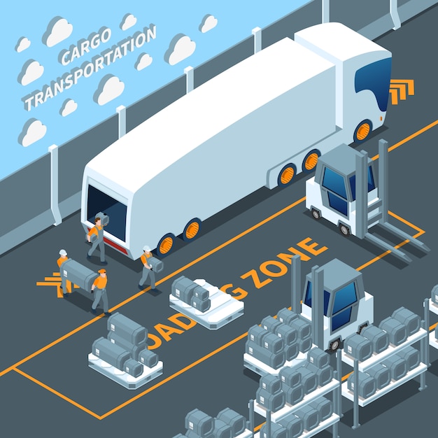 Free Vector modern electric truck isometric composition