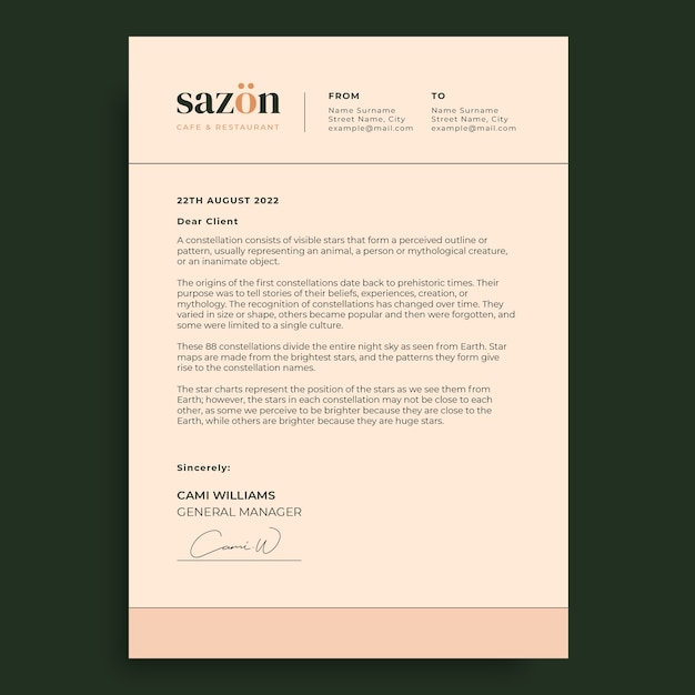 Modern elegant sazon cafe letterhead template